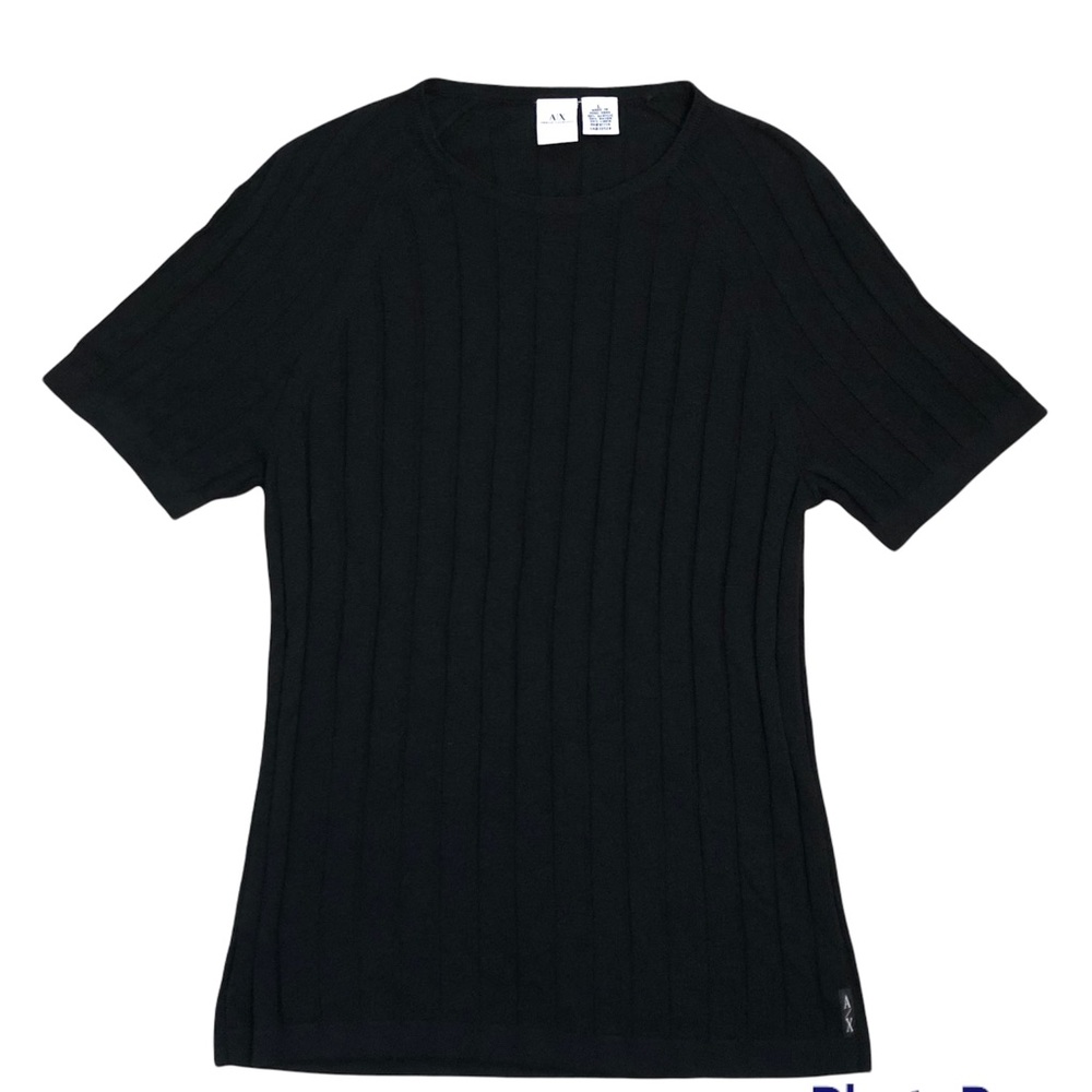 A/X Armani Exchange Basic Black Ribbed Stretchy Short Sleeve Sweater Size Large